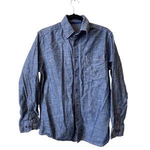 ROAD Men's Button Down Long Sleeve Cotton Shirt Blue Size Small